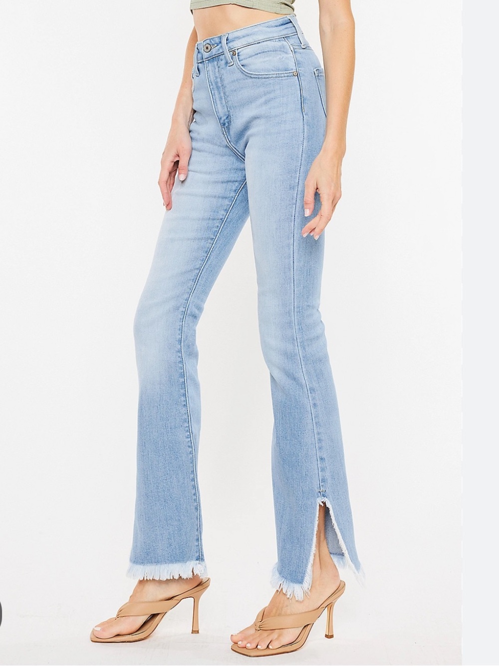 New! KanCan Light Blue Flare Jeans with Frayed Slit Hem | 27